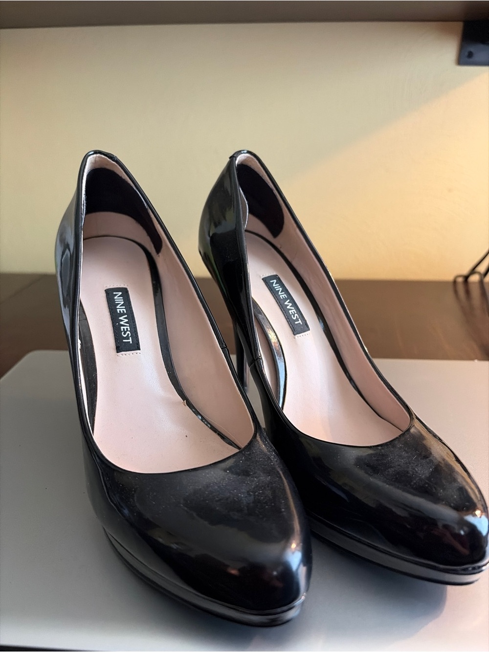 Nine West Black Patent Leather Round-Toe Heels